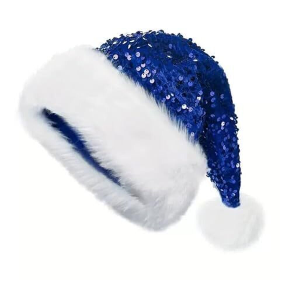 4617 Santa Hats, Sequined Velvet Christmas Hats, Royal Blue Xmas Hat
